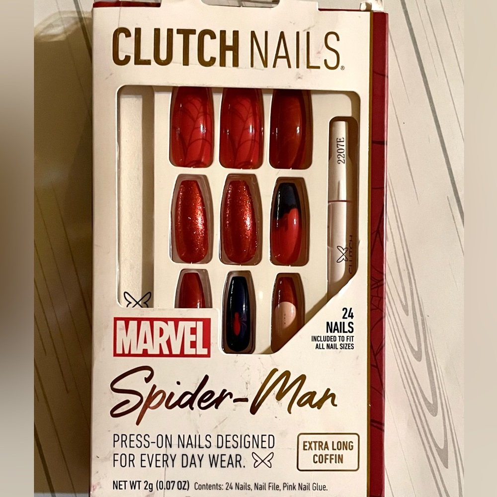 Clutch Nails Marvel Press On Nails Spiderman 24 Nails Extra Long Coffin